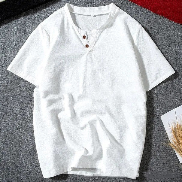 Men's Casual Solid Cotton And Linen Short Sleeves